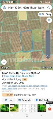 GĐ cần bán lô đất Cây Lâu Năm 2860(m2) 350tr/sào.Đất 2 mặt tiền đường,