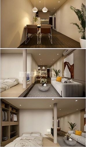 Nhà nguyên căn 4 tầng: gồm 3 căn hộ studio 40m2 và 1 tầng trệt KD