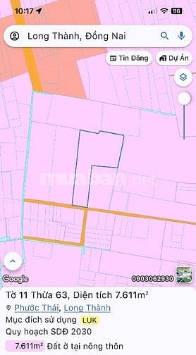 Chuyển nhượng 7.610m2 đất quy hoạch đất ở, giáp sân bay Long Thành. 