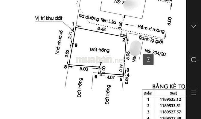 Đất đường Tên Lửa- P.BTĐB 8.48x6.23= 54.1 m2 3tỷ 800 Bắc