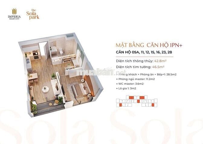 Chính chủ bán nhanh căn 1PN+1 tòa Sola Park G3 Chính chủ bán nhanh căn 1PN+1 tòa Sola Park G3