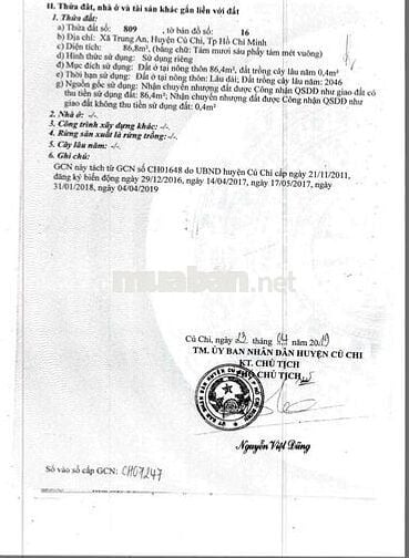 Đất sổ đỏ DT 86.8m2,mặt tiền đường Võ Thị Mận,Củ Chi,thổ cư toàn bộ.