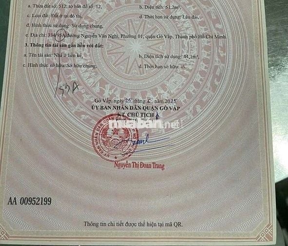 Bán nhà chính chủ 334/59 Nguyễn Văn Nghi Gò Vấp, 52m2