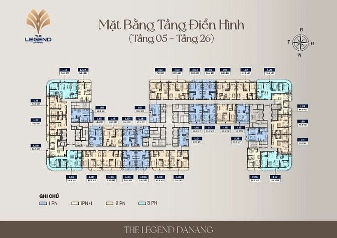 Căn hộ 1PN The Legend Đà Nẵng, hướng Nam mát mẻ,nhìn sông hàn pháo hoa