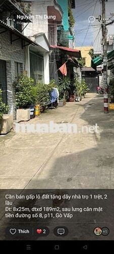 Cần bán gấp lô đất tặng nhà trọ 1 trệt,2 lầu
Dt: 8x25m2, CN :189m HXH