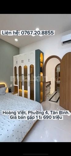 Bán nhà khu bờ kè Hoàng Việt, P4, Tân Bình. DT 49m2 giá 1 tỷ 690 SHR