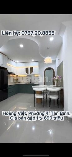 Bán nhà khu bờ kè Hoàng Việt, P4, Tân Bình. DT 49m2 giá 1 tỷ 690 SHR