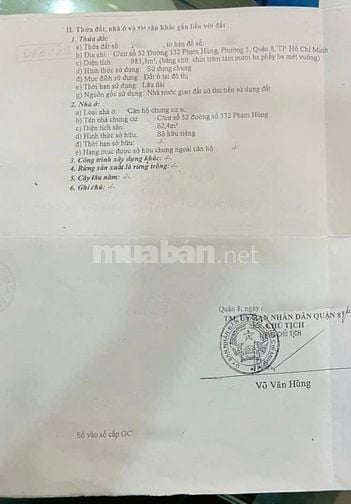 Chung cư  52 P5 Q8 2PN 62,4m2 thang máy, shr , tặng NT ngay TTHC Q8