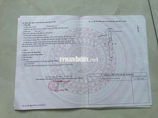 250Triệu/Lô -Xã Lộc Ninh - Bình Phước