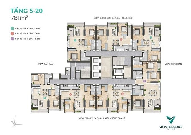 Xem pháo hoa Quốc tế tại căn hộ Vista Residence Đà Nẵng, 76m2,tầng cao
