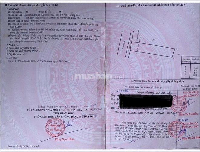 Cần bán đất mặt tiền Tỉnh lộ 328 Xã Hòa Bình, Xuyên Mộc, Bà Rịa Vũng T