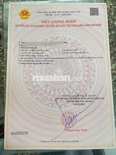 Đất Nền TĐC Đất Lành Vĩnh Thái Nha Trang Trục Đường Kinh Doanh