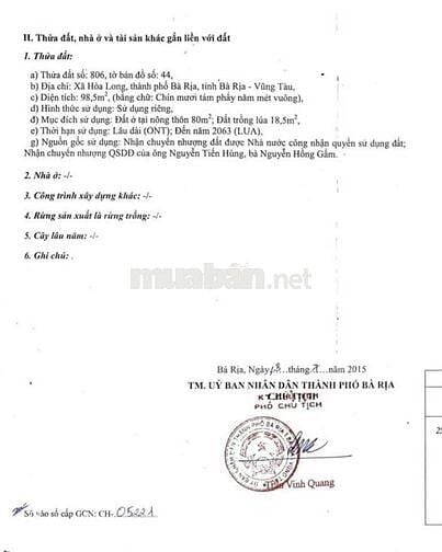 BÁN ĐẤT BÀ RỊA 5X20 - MẶT TIỀN ĐƯỜNG 11B - GIÁ 2 TỶ 250