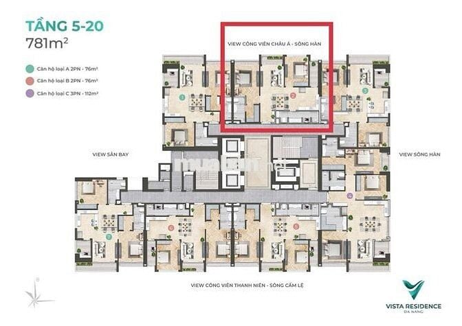 Căn hộ 2PN Vista Đà Nẵng trung tâm ĐN view sông Hàn, sổ hồng vĩnh viễn