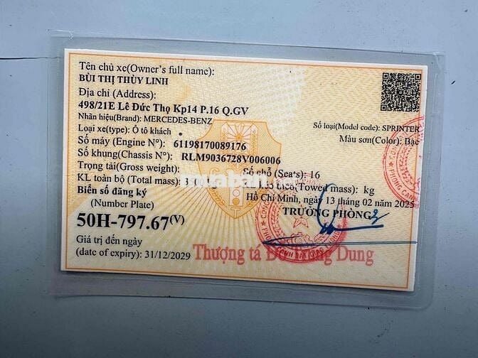 Mercedes Sprinter 16 chỗ đời 2008 chính chủ