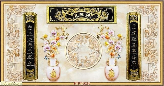 Tranh gạch 3d ốp tường phòng thờ - CXV5