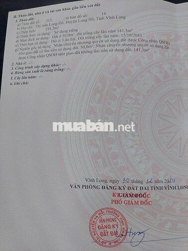 ĐẤT NỀN CÓ THỔ TẠI NGÃ TƯ D1, LONG HỒ, VĨNH LONG giá chỉ 8 triệu/m²