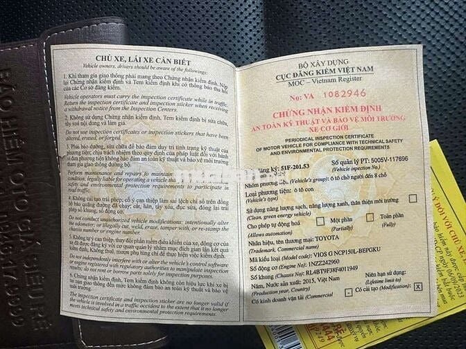 Xe VIOS TOYOTA 2015 1.5E CVT - 132000 km