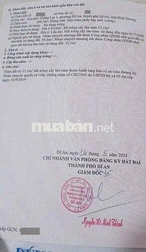 Đất mặt tiền Nguyễn Văn Trỗi, phường Dĩ An, Tp Dĩ An