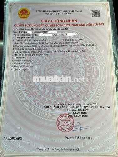 Bán mảnh đất 207m2 ngay gần ngã tư Lục Quân - Hoà Lạc