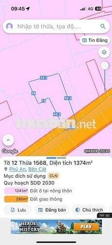 Ngân hàng thanh lý 1.374 m² đất mặt tiền tại Bến Cát, BD