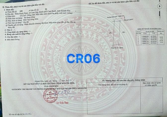 Cần Bán Lô CR06 Diện Tích 153m2 Full Thổ Cư - Sổ Riêng Giá Chỉ 15tr/m2