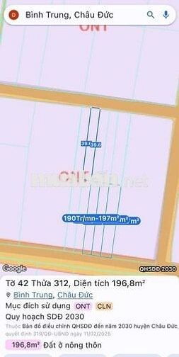 Cần bán lô đất 247m2, có 80m2 thổ cư, MT Hàng 6, Bình Trung, BRVT