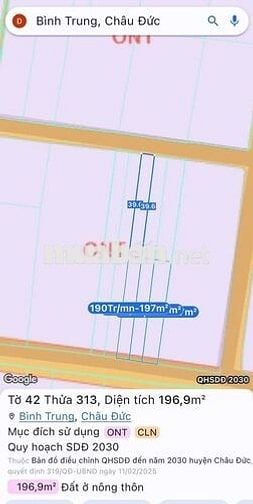 Cần bán lô đất 247m2, có 80m2 thổ cư, MT Hàng 6, Bình Trung, BRVT