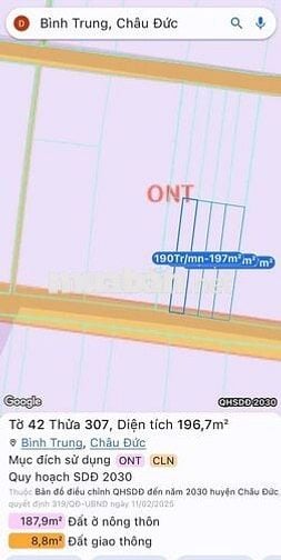 Cần bán lô đất 247m2, có 80m2 thổ cư, MT Hàng 6, Bình Trung, BRVT