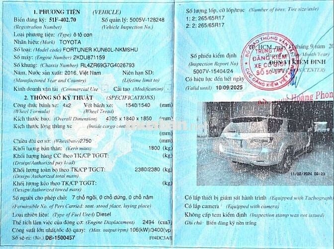 FORTUNER 2.5G 2016 MT DẦU 54000KM BẢO HÀNH 1 NĂM