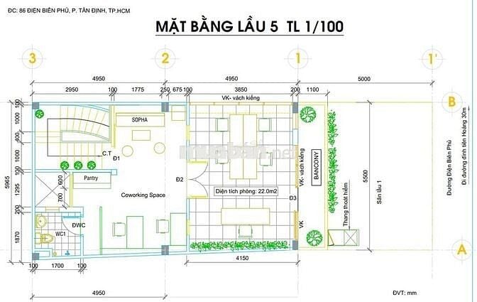 CHO THUÊ TẦNG 5 MẶT BẰNG KINH DOANH - VĂN PHÒNG ĐIỆN BIÊN PHỦ Q1