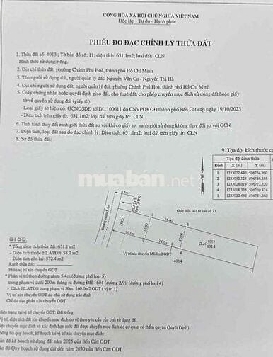 CHỦ CHỦ BÁN ĐẤT 10x63 CHỈ 2TY8xx THỔ CƯ  160m CHÁNH PHÚ HÒA