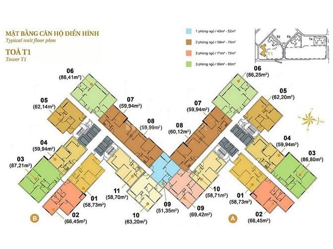 Bán Căn hộ tại Masteri Thảo Điền gồm 2 phòng ngủ thuộc tháp T1 70m2