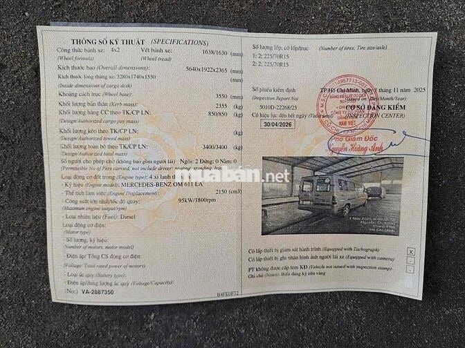 mercedes sprinter 313-2011 3 chỗ /850kg chính chủ