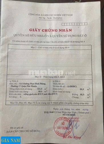 BÁN NHÀ MẶT TIỀN : 177 PHAN ĐÌNH PHÙNG - P. 17 - Q. PHÚ NHUẬN - TPHCM.