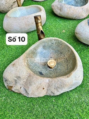 Chậu rửa lavabo đá cuội tự nhiên nguyên khối phù hợp cho homestay, cf