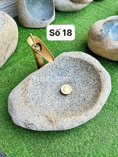 Chậu rửa lavabo đá cuội tự nhiên nguyên khối phù hợp cho homestay, cf