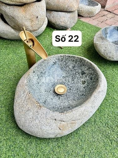 Chậu rửa lavabo đá cuội tự nhiên nguyên khối phù hợp cho homestay, cf