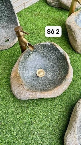 Chậu rửa lavabo đá cuội tự nhiên nguyên khối phù hợp cho homestay, cf