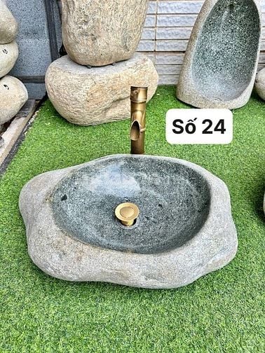 Chậu rửa lavabo đá cuội tự nhiên nguyên khối phù hợp cho homestay, cf