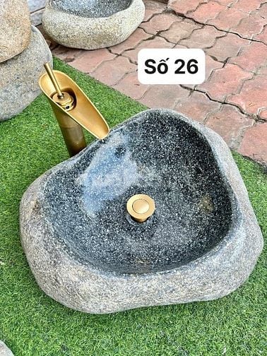 Chậu rửa lavabo đá cuội tự nhiên nguyên khối phù hợp cho homestay, cf