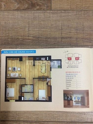 Cho thuê căn hộ 1601 có 2PN, 2WC, 81m2 tại Tòa nhà CT13B Nam Thăng Lon