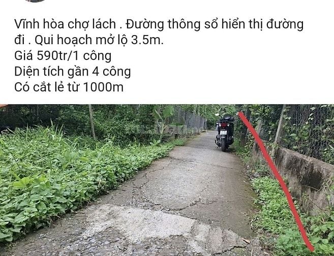 Bán đất Vĩnh Hòa Chợ Lách Bến Tre giá 590tr/1 công . Lộ đan 2.2m 