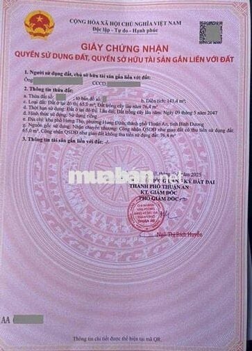 Đất mặt tiền Đường Cầu Tầu, Phường Hưng Định, Tp Thuận An.