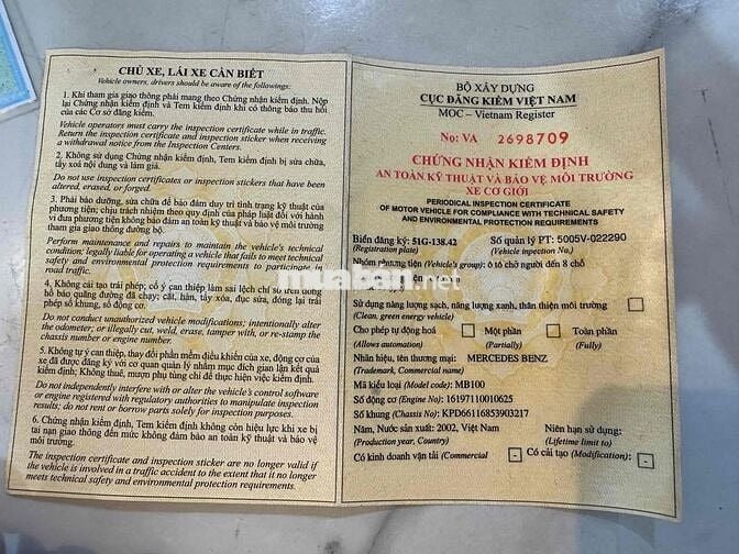 2002 Mercedes Mb100 9 chỗ không niên hạn BSTP