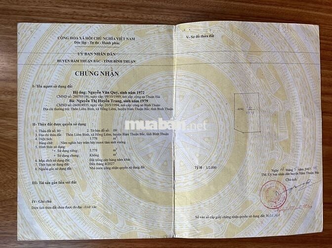 Chính chủ bán đất tại huyện Hàm Thuận Bắc, Bình Thuận (cũ)