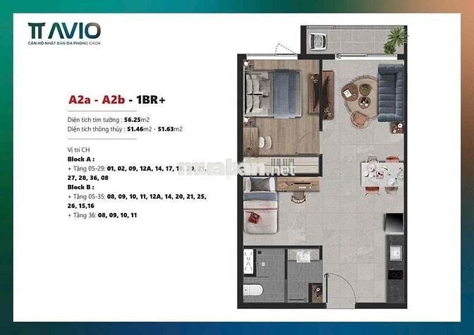 Căn 2pn1wc TT AVIO giá gốc CĐT