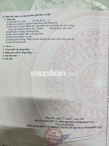 Đất ngộp Xã Đồi 61, 120m2 full thổ ngay KCN Bàu Xéo và TT Trảng Bom