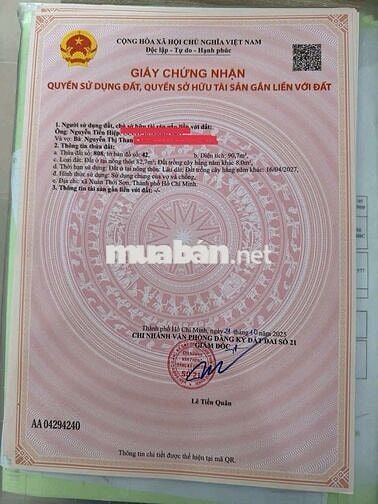 BÁN 2 LÔ ĐẤT ĐẸP XÃ XUÂN THỚI SƠN (HÓC MÔN CŨ),