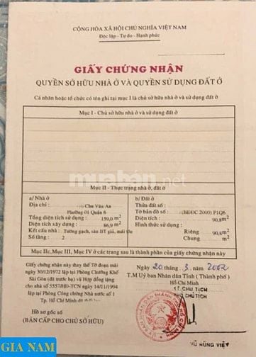 BÁN NHÀ MẶT TIỀN : 98 CHU VĂN AN - P. 1 - Q. 6 - TPHCM